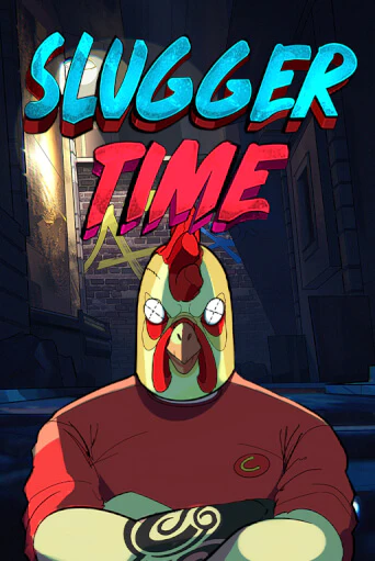 Slugger Time pokie cover art with a comic-style boxer